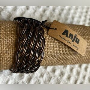 NWT Anju Hand Crafted Basket Weave Copper Cuff Bracelet. Beautiful Patina